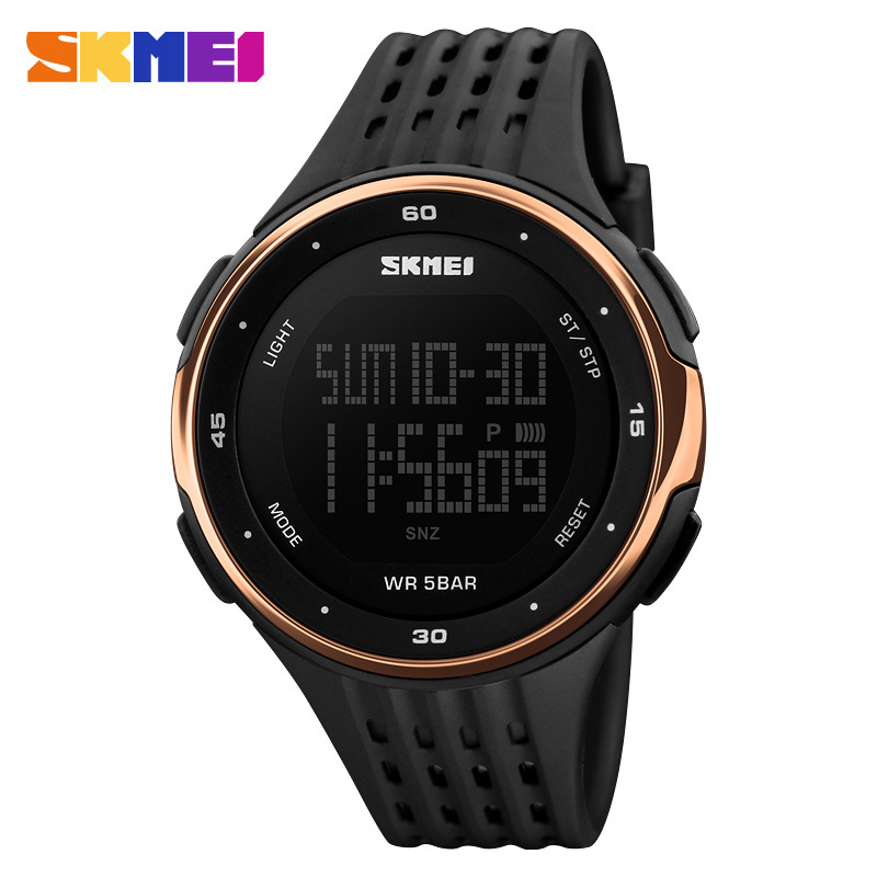 Men's multifunctional waterproof sports electronic watch with large dial for male students, mountain climbing outdoor watch 1219-rosegold