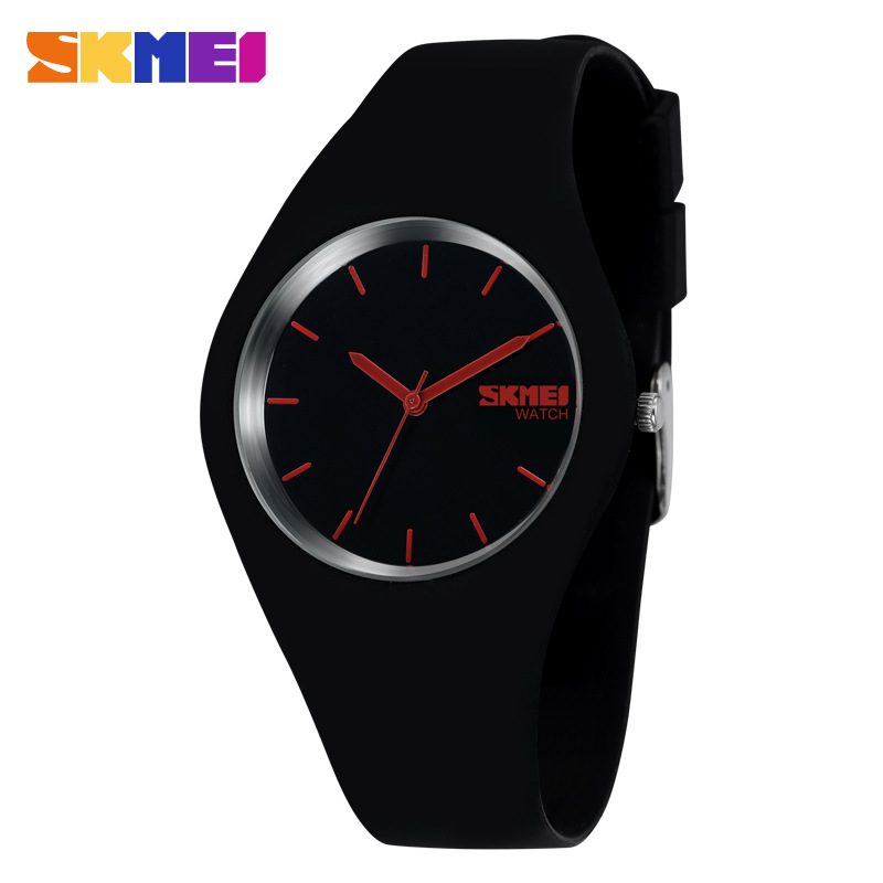 Student silicone waterproof pointer watch simple men's and women's jelly colored gift electronic watch 9068-black red