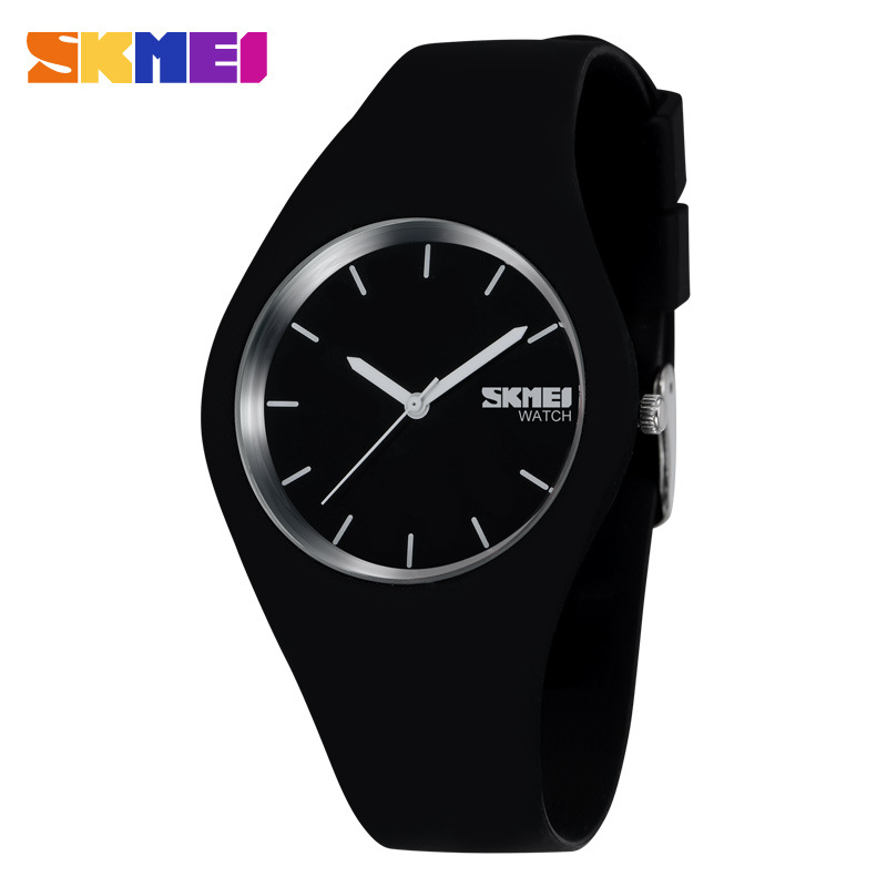 Student silicone waterproof pointer watch simple men's and women's jelly colored gift electronic watch 9068-black white
