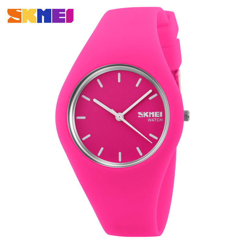 Student silicone waterproof pointer watch simple men's and women's jelly colored gift electronic watch 9068-rose red