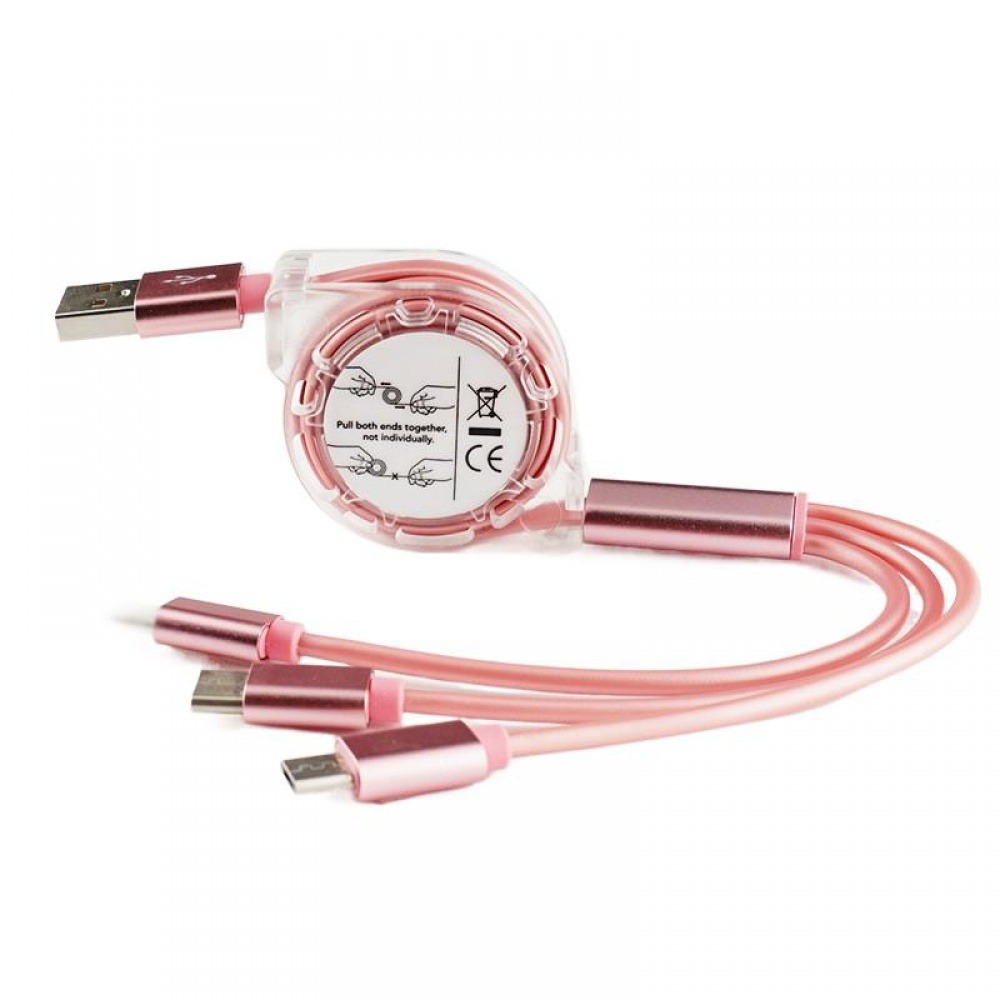 One to three telescopic data cable, three in one multifunctional mobile phone charging cable duruier-pink