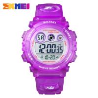 Multi functional waterproof children's watch with colorful LED luminous transparent case, personalized student electronic watch 1451-purple
