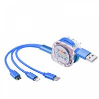 One to three telescopic data cable, three in one multifunctional mobile phone charging cable duruier-blue