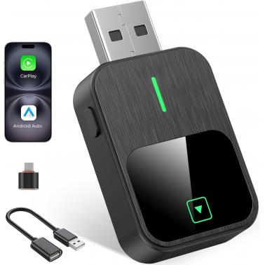 2-in-1 Wireless CarPlay & Android Auto Adapter, Plug & Play CarPlay Dongle Converts Wired to Wireless, Fast Auto-Connect, No Delay, USB A/Type-C Mini
