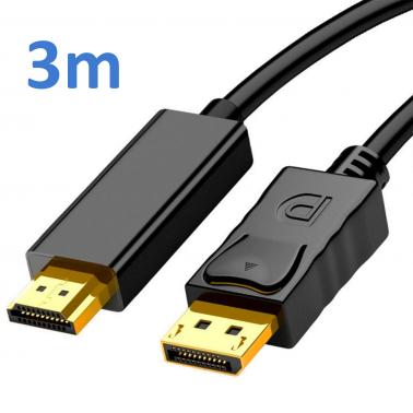 4K DisplayPort to HDMI Cable 3m, High Speed DP to HDMI Adapter, Supports UHD 1440P 1080P for PC, Laptop, NUC, Monitor, TV, Projector