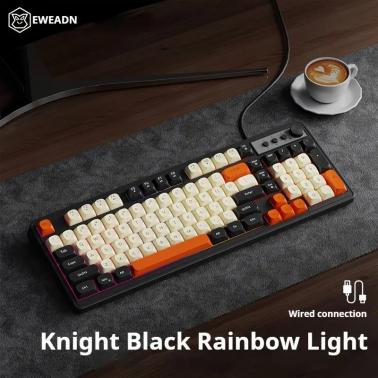 EWEADN G98 98-Key Wired Gaming Keyboard - Rainbow Backlit, Multimedia Control Knob, Ergonomic Spherical Keycaps, Compact Full Size Keyboard - Black