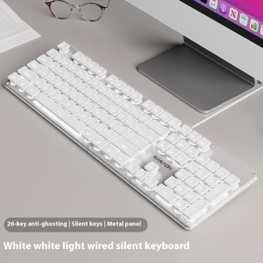 EWEADN 104-Key Wired Keyboard,White Backlit, Premium All-Metal Panel, Silent Typing & Cozy Keycaps,High Aesthetic Design for Office & Home - White