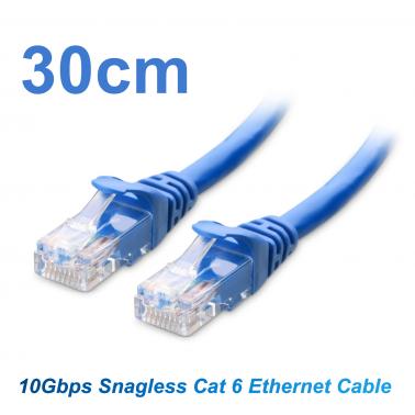 Cat6 PoE 10Gbps Ethernet Patch Cable 30cm, UL Certified 26AWG Pure Copper Short Cord, Snagless RJ45 for PC, Router, Camera, Switch, NAS