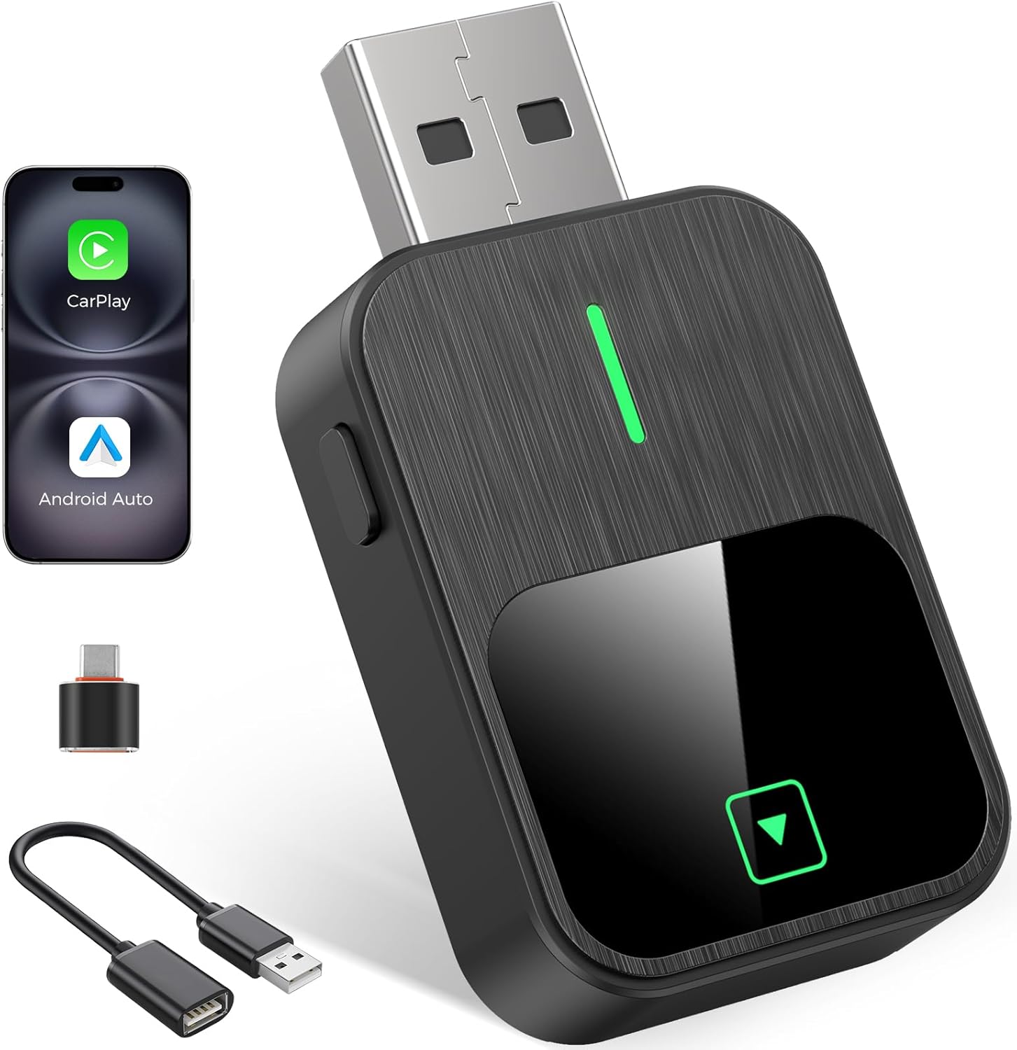 2-in-1 Wireless CarPlay & Android Auto Adapter, Plug & Play CarPlay Dongle Converts Wired to Wireless, Fast Auto-Connect, No Delay, USB A/Type-C Mini 