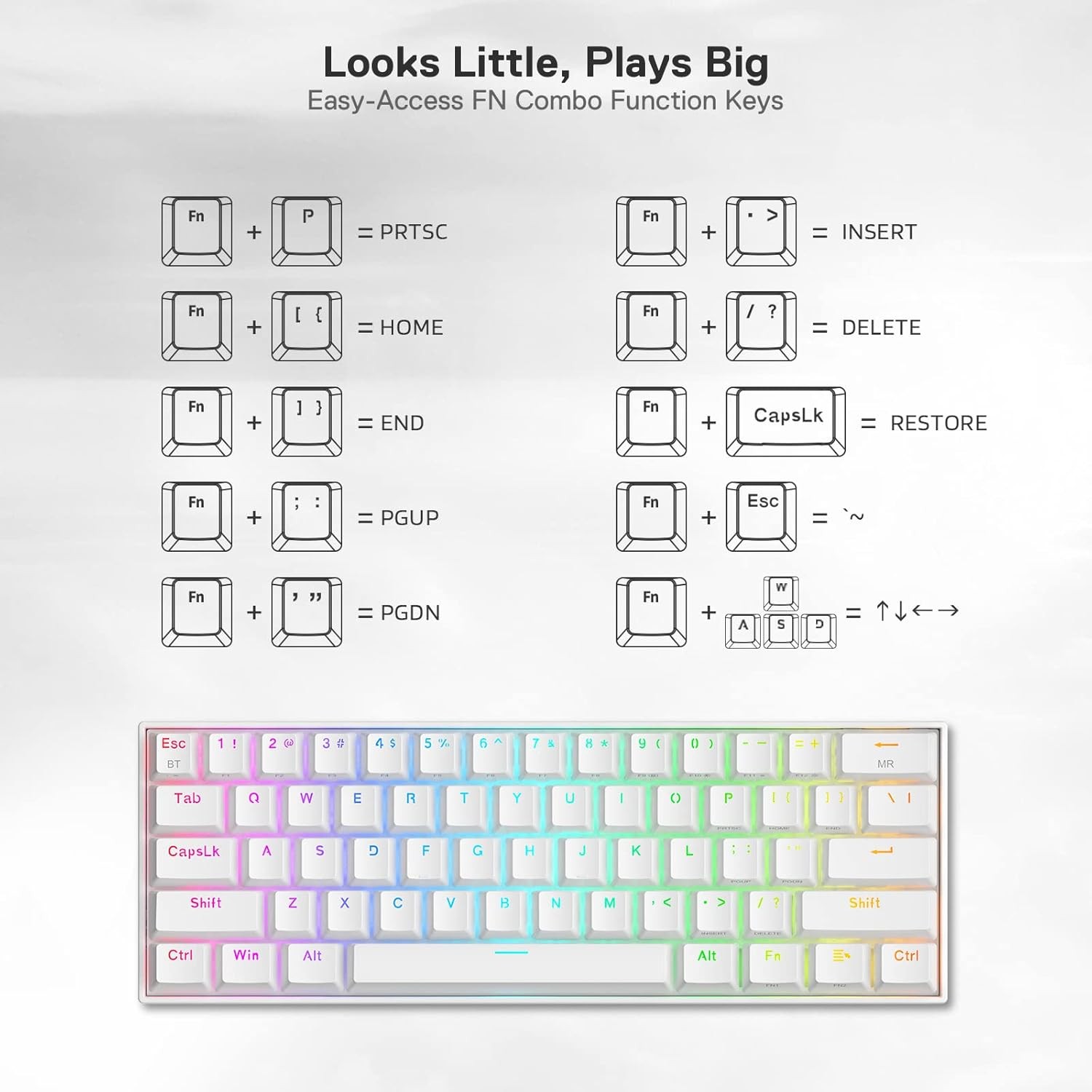 Redragon K530 Pro Draconic 60% Wireless RGB Mechanical Keyboard, Bluetooth/2.4Ghz/Wired 3-Mode 61 Keys Compact Gaming Keyboard, Red Switch