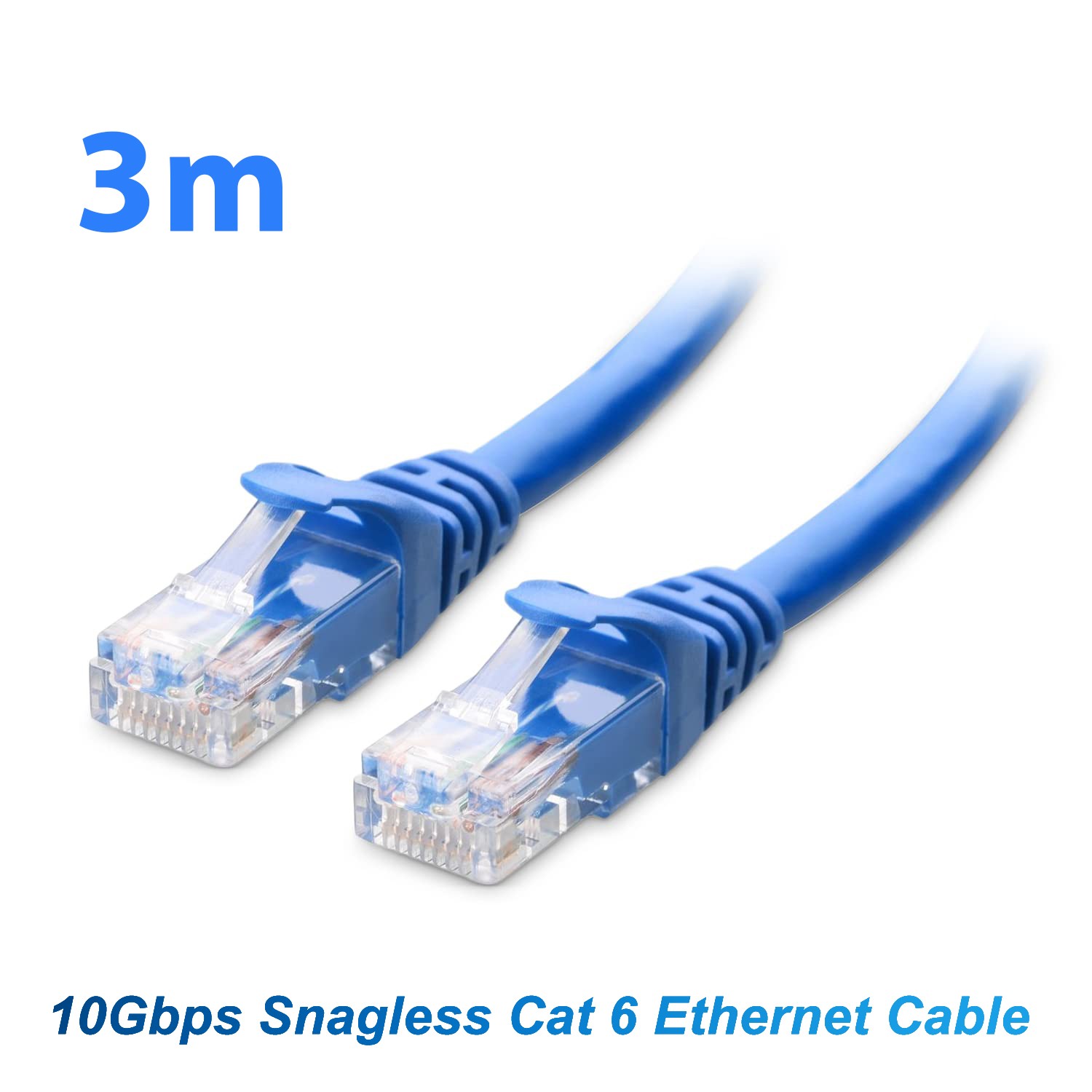 10Gbps Snagless Cat 6 Ethernet Cable - 3m, Cat 6 Cable, Cat6 Cord, Ethernet Cord, Blue