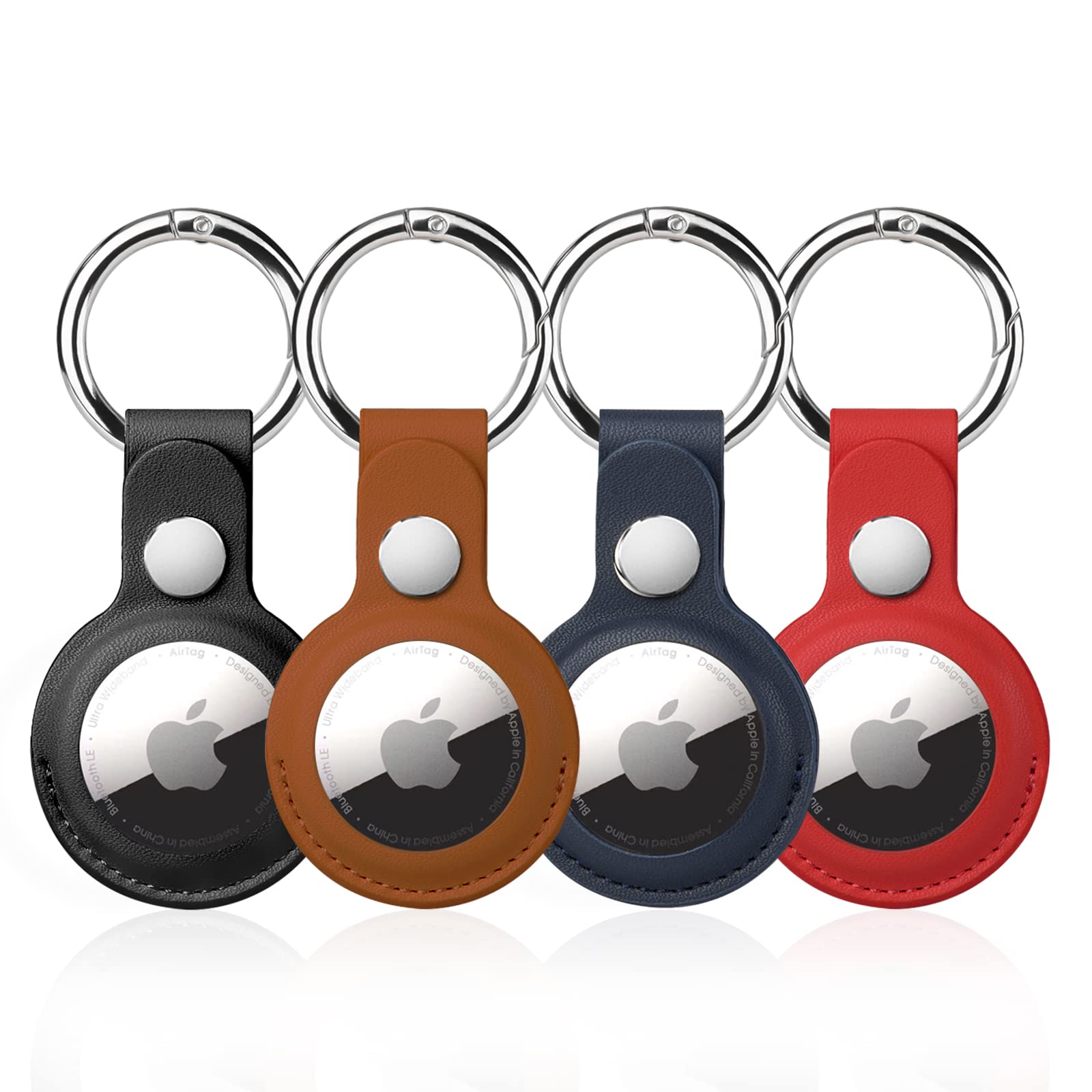 4 Pack Airtag Holder Keychain, PU Leather Airtag Case with Metal Keyring, Protective Cover for AirTags, Keys, Bags, Pets & Luggage
