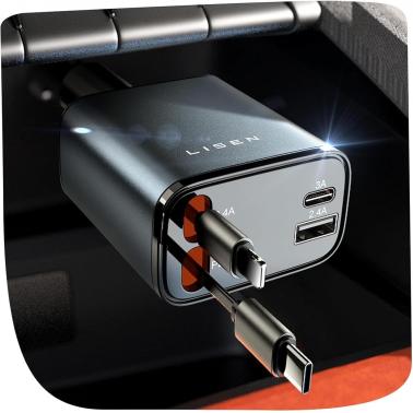 Retractable Car Charger, 69W Cars Adapter USB C Fast Charger, Car Accessories, Gifts for Men Women, for iPhone 17 Pro Max Air 16 15 14 13 Plus
