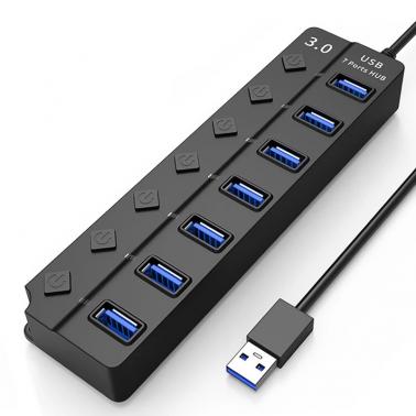 7-Port SuperSpeed USB 3.0 Hub with Individual Port On/Off Switches, Multiport USB Splitter Expander for Laptops & Desktop PC