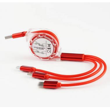 1M Red 3-in-1 Retractable Metal Data Cable, Fast Charging for Android/Type-C Phones