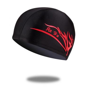 Jehu Black Knitted Swimming Cap, Unisex One Size Elastic Swim Hat, Soft Comfortable Non-Restrictive Fit with Random Printed Pattern for Pool & Beach