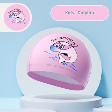 Girls' Pink Cartoon Swimming Cap