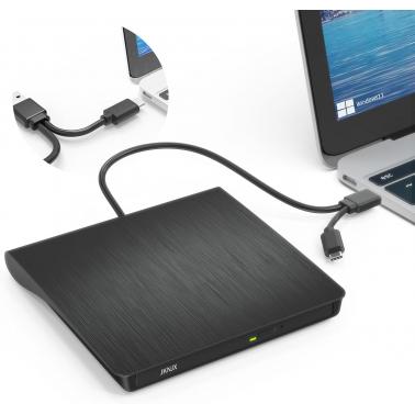 External DVD Drive,USB 3.0 and Type-C CD DVD Disc Reader Writer Burner Player,Slim and Portable CD DVD +/-RW Optical Drive for PC Laptop Desktop