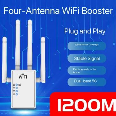 WIFI Signal Amplifier 1200Mbps Router Wi-Fi Signal Extender 5G Dual Band Enhancer