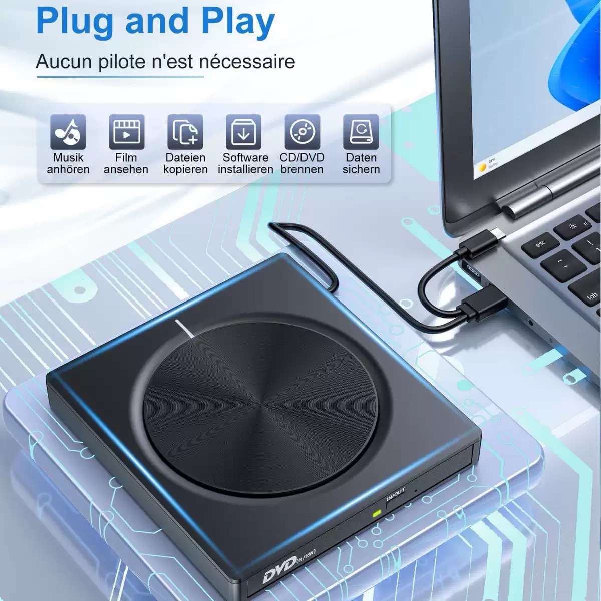 DVD burner laptop universal seven-in-one ultra-thin optical disc reader USB external optical drive burner 