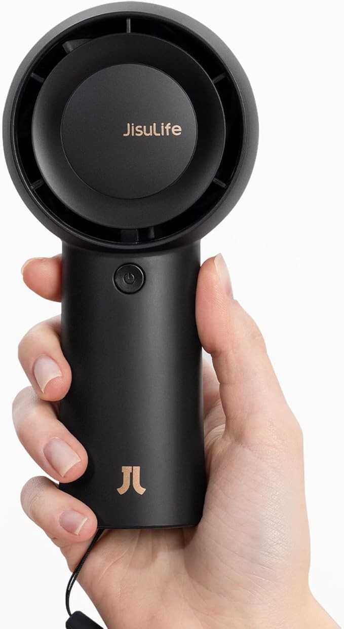 JISULIFE Handheld Portable Turbo Fan,6000mAh USB Rechargeable Personal Battery Operated Mini Small Pocket Fan with 5 Speeds -Black