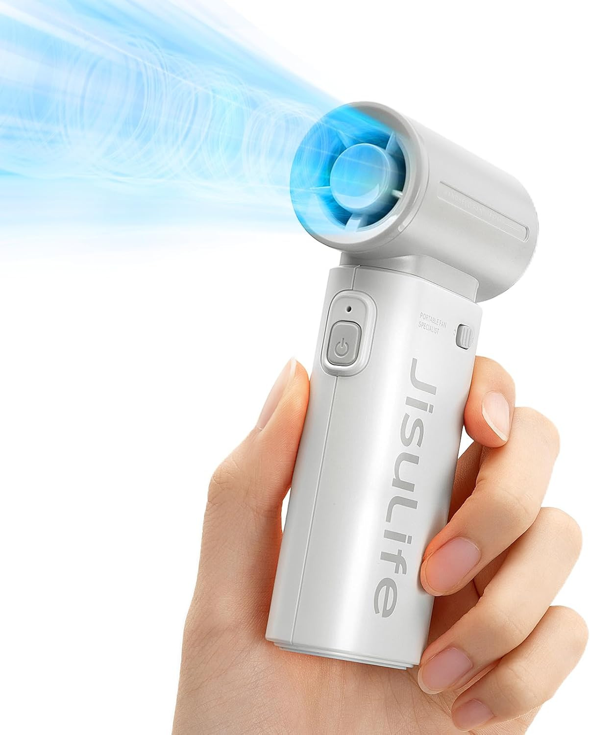 JISULIFE Portable Handheld Fan Life9,Turbo Power High Speed Air[18H Max Cooling Time],5000mAh Rechargeable,5 Gear Wind,Mini Pocket Design-Grey