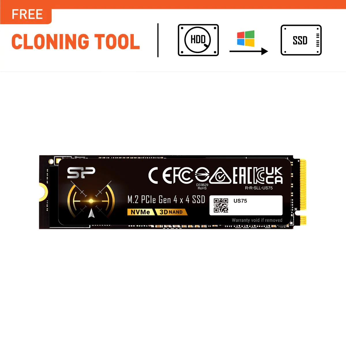 Silicon Power 1TB US75 PCIe Gen4 R/W up to 7,000/6,500 MB/s M.2