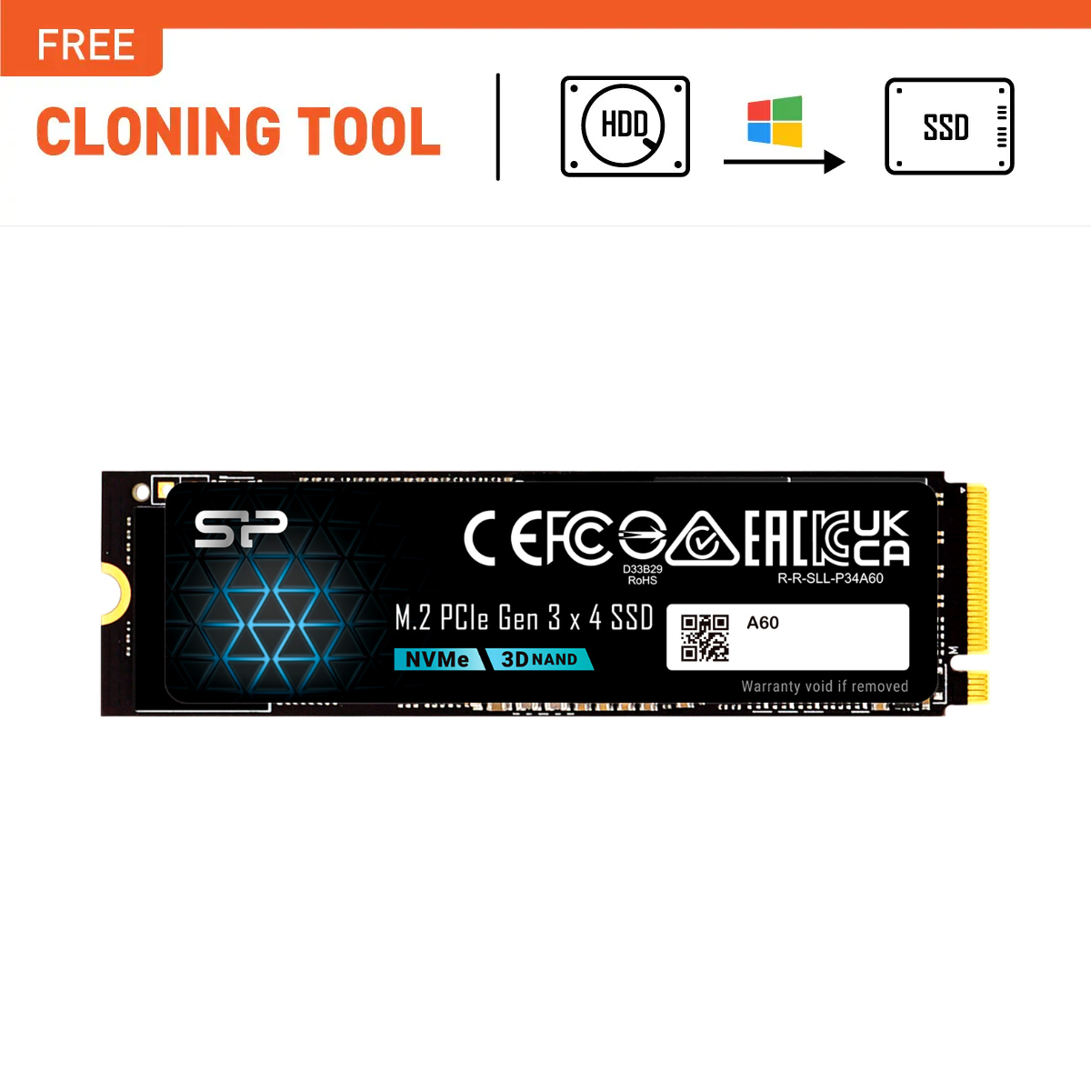 Silicon Power 2TB P34A60 Gen3x4 TLC R/W up to 2,200/1,600 MB/s PCIe M.2 NVMe SSD