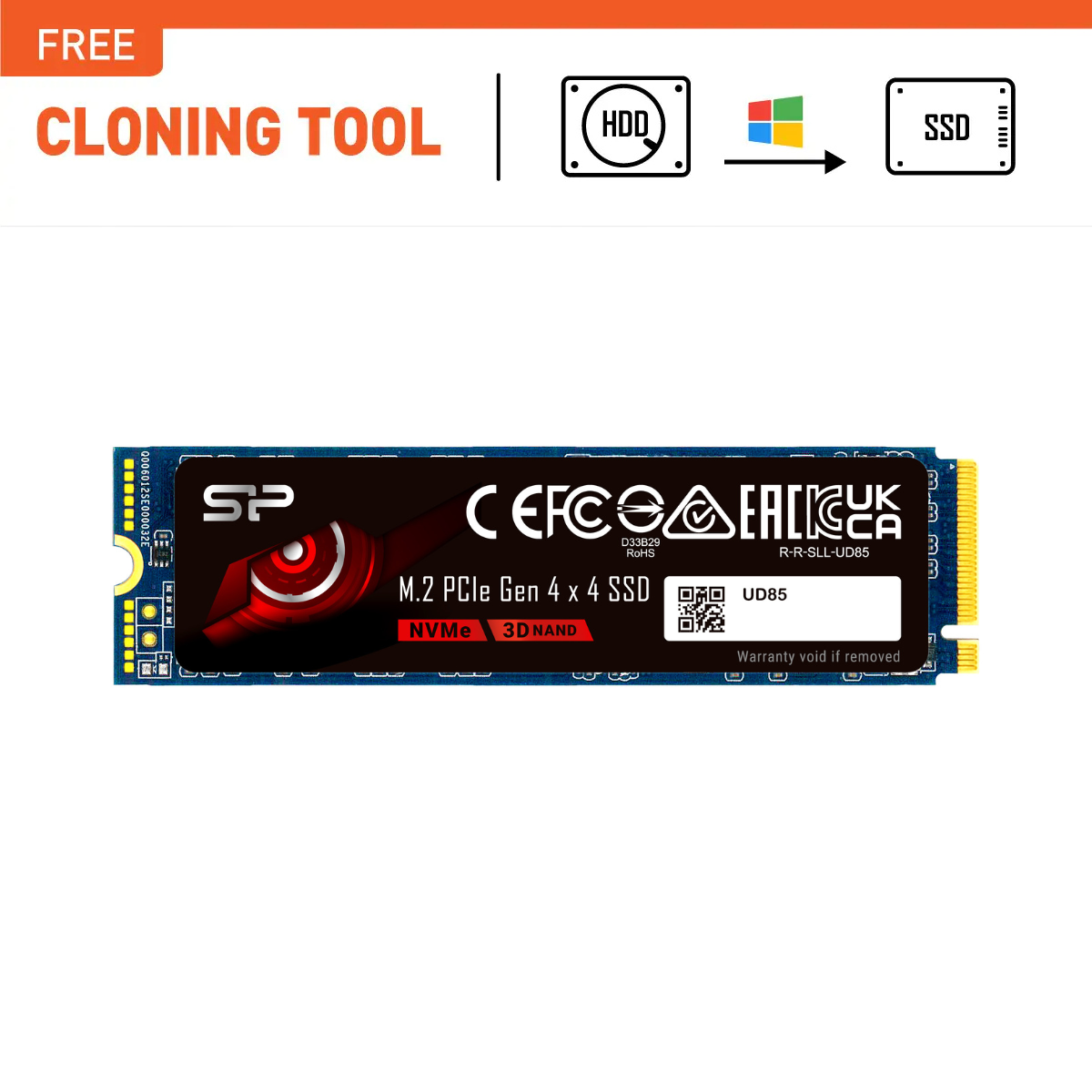 Silicon Power UD85 1TB R/W up to 3,600/2,800 MB/s PCIe NVMe Gen 4x4 M.2 SSD - SP01KGBP44UD8505
