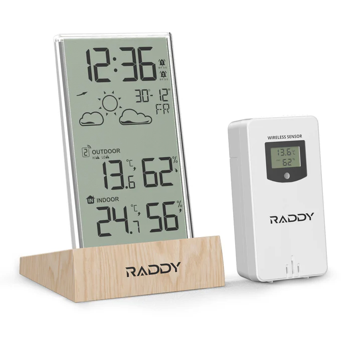 Raddy V5 Indoor Outdoor Thermometer Hygrometer Wireless Weather Station, Battery Powered Temperature & Humidity Monitor with 5.0’’ LCD Display, Weathe