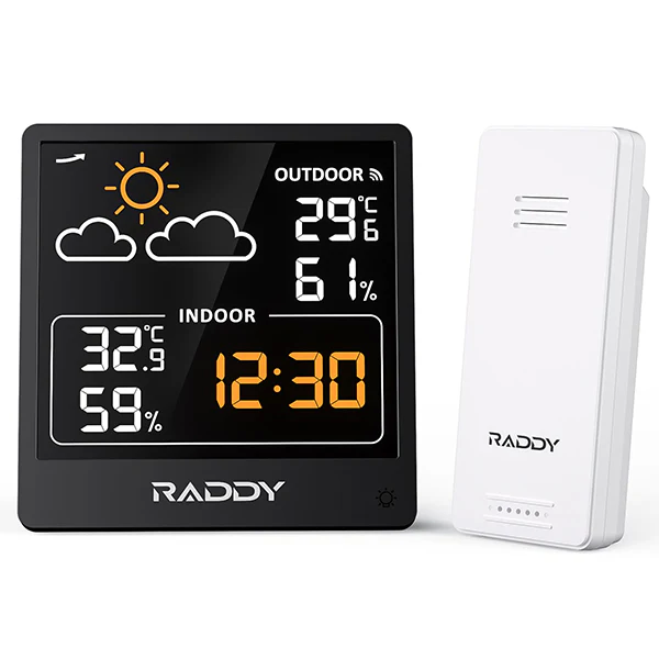 Raddy WF-50V Indoor Outdoor Thermometer Hygrometer, Wireless Weather Station Temperature & Humidity Monitor with 5.0’’ VA Display Weather Forecast