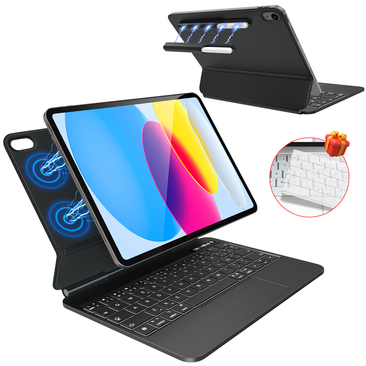 Magic Keyboard for iPad 10 Gen 2022/11 Generation A16 2025 (10.9/11 Inch), iPad 10 Generation Detachable Wireless Bluetooth Case Pencil Holder Black