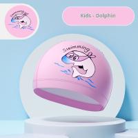 Girls' Pink Swimming Cap, PU Coating - Cartoon Character, Waterproof & Hair-Friendly