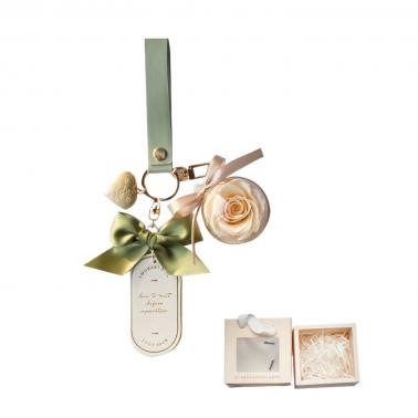 Keychain Rose Eternal Flower Valentine's Day Gift Nameplate Bag Keyring Pendant,Green