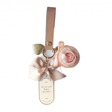 Keychain Rose Eternal Flower Valentine's Day Gift Nameplate Bag Keyring Pendant,Pink