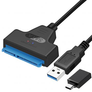 SATA to USB 3.0 Adapter Cable for 2.5" SSD/HDD with USB-A to USB-C Adapter 6Gbps Fast Data Transfer Support UASP for MacBook Laptop PC