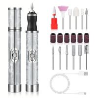 Nail Polisher Home Portable Manicure and Nail Removal Tool Rechargeable Grinder Pen Electric Nail Grinder Manicure Care,Gray