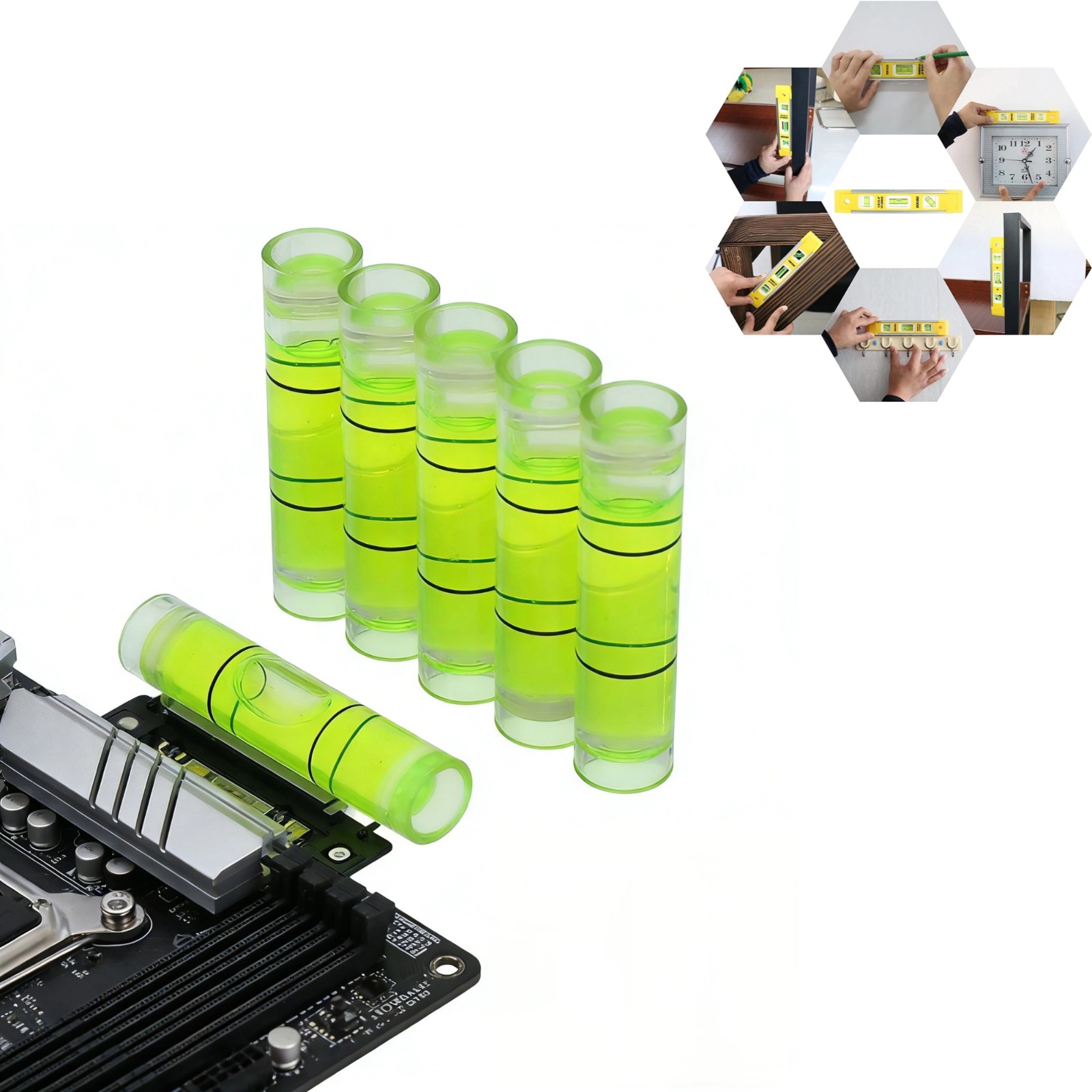 6 Pieces Mini Cylindrical Mark Level ,GPU Hard Disk Small Horizontal Bubble Levels Bubble Spirit Level Measuring Layout Tools