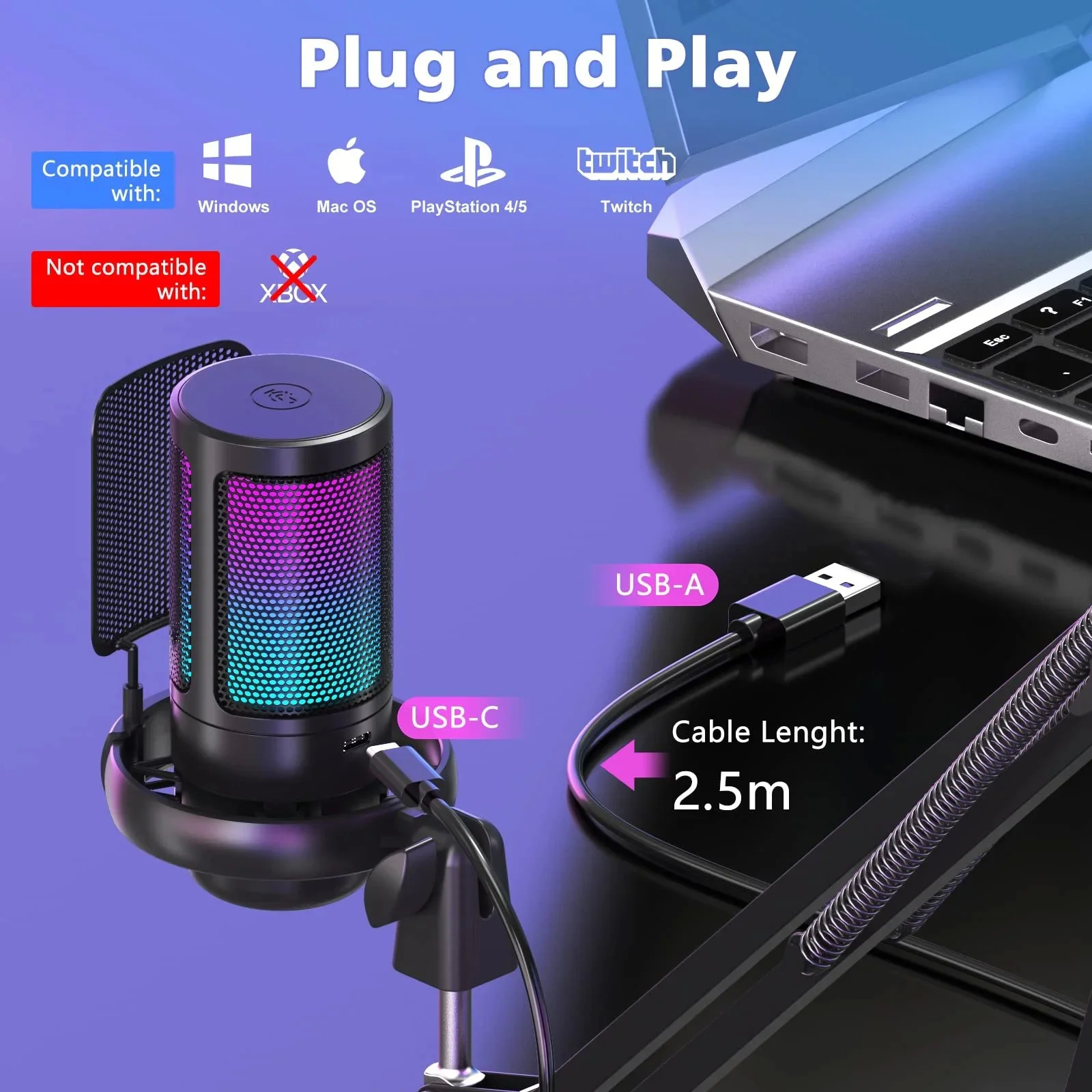 Microphones-Gaming-Microphone-USB-PC-Mic-for-Podcasts-Videos-Pop-Filter-RGB-Indicator-Shock-Mount-Rotate-gain-button-Compatible-with-PS4-5-PC-4