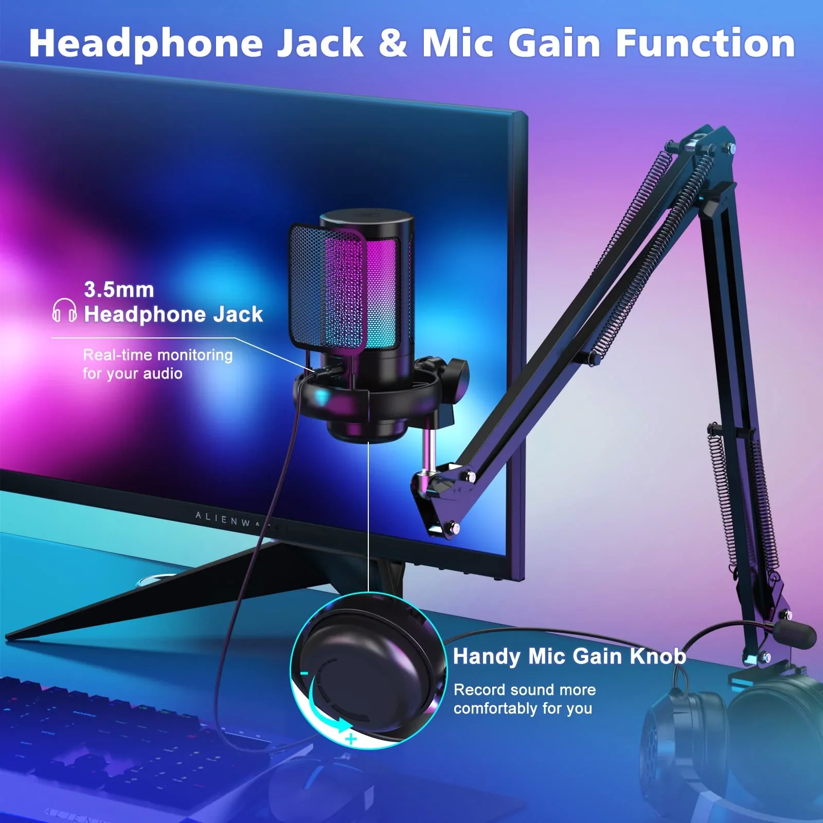 Microphones-Gaming-Microphone-USB-PC-Mic-for-Podcasts-Videos-Pop-Filter-RGB-Indicator-Shock-Mount-Rotate-gain-button-Compatible-with-PS4-5-PC-7