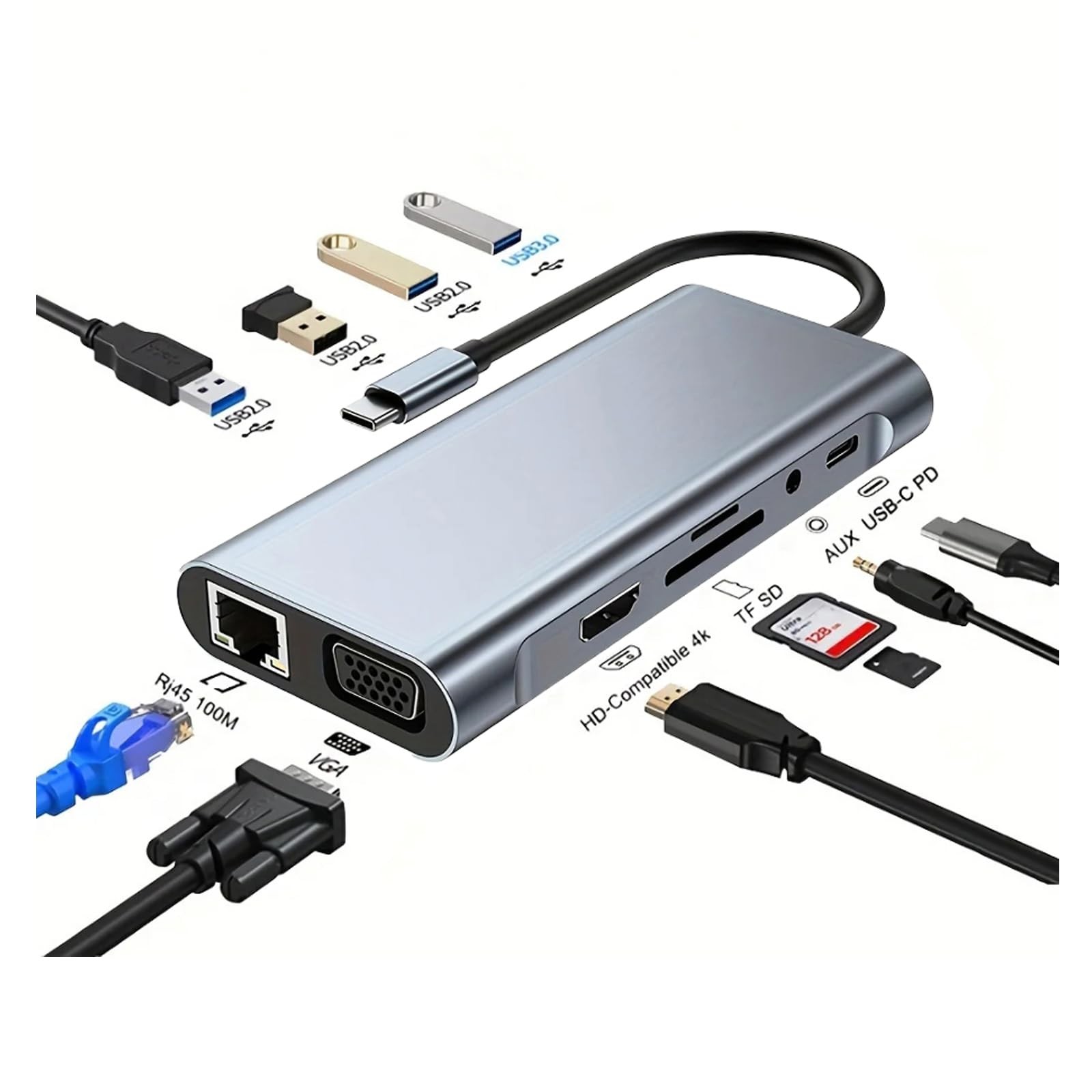 USB C HUB 11 In 1 Docking Station 4K HDMI Type C Adapter VGA RJ45 Ethernet USB 3.0 Ports Type C PD SD/TF AudioCompatible with MacBook Pro/Air
