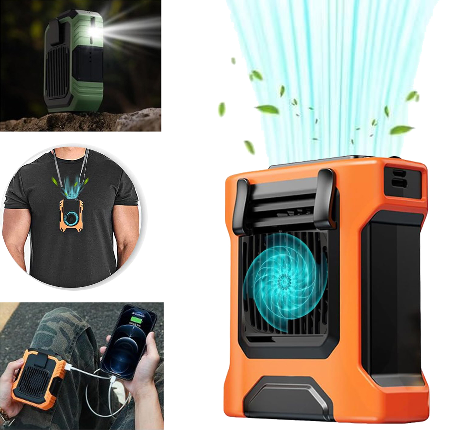 Portable Fan with Power Bank 10000mah Waist Fan 3-in-1Waist Hanging Fan Neck Fan Desktop Fan Multifunctional Waist-Mounted Fan Outdoor Companion