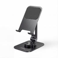 Phone Desktop Stand Aluminum Holder 360° Rotation and Foldable - Black