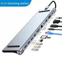11-in-1 USB-C Hub Docking Station with HDMI 4K Output + VGA, 100W PD Charging, Ethernet, USB 3.0 & SD/TF Card Reader for PC/Laptop/Mac/NUC | VELORICA