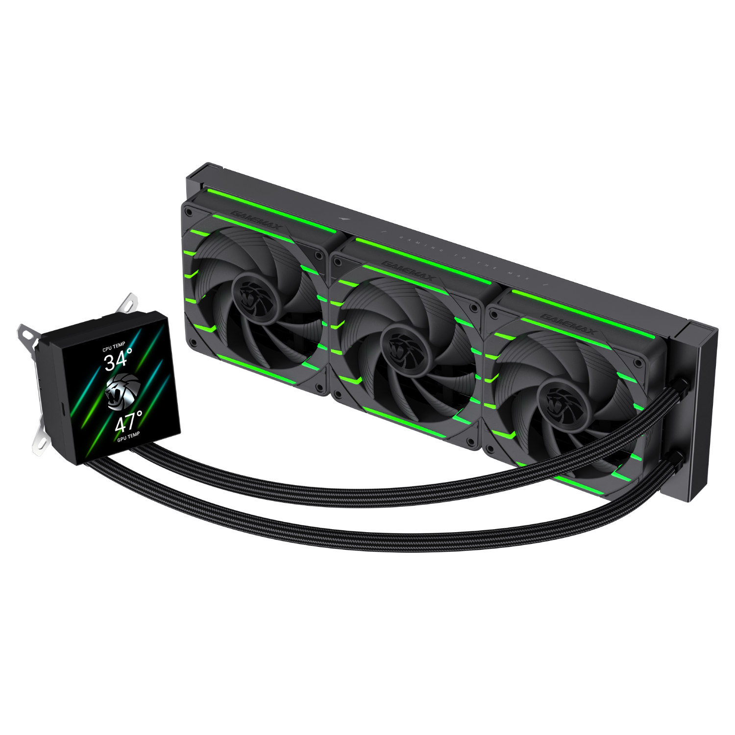 GameMax Hailstorm 360mm AIO Liquid CPU Cooler - Modular LCD Display, Dynamic ARGB Fans, Ultra Performance Pump, Intel & AMD - Black