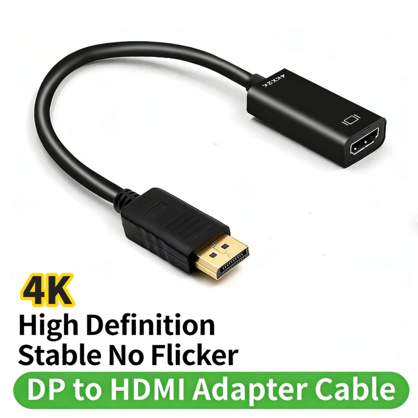 VELORICA 4K DisplayPort to HDMI Adapter, Directional DisplayPort PC to HDMI Screen Converter (Male to Female), Supports 3840x2160@30Hz