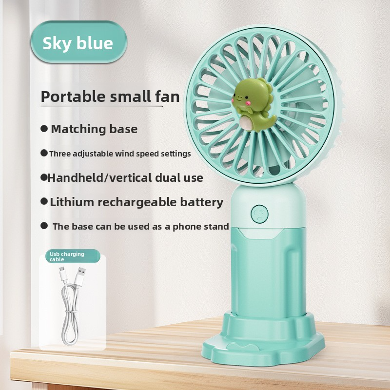 Handheld desktop fan cute cartoon mini portable small USB fan - Doll Blue
