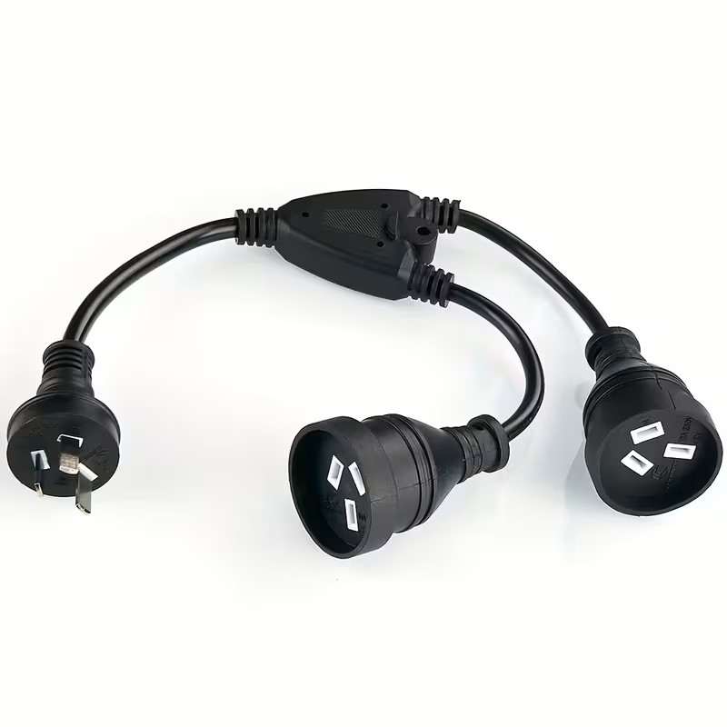 Power Extension Cord - 3-Pin 1 to 2 Double Socket, 35cm ,10A 2500W, Type Plug Wire Cable,Black