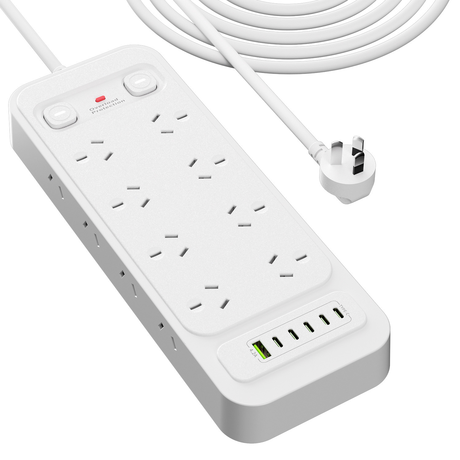VELORICA 22 in 1 PowerBoard,16 AC Outlets Power Strip with 6 USB Ports,2 Master Switches,1.8M Surge Protected Extension Lead for Home Office(White)
