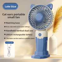 Handheld desktop fan cute cartoon mini portable small USB fan - Ears Blue